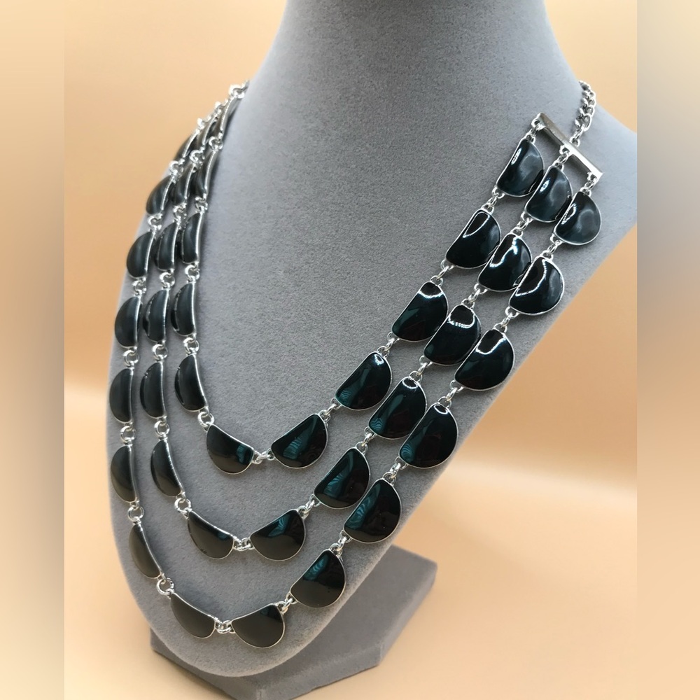 Silver-Tone & Black Enamel Multi-Layer Necklace - Picture 4 of 8